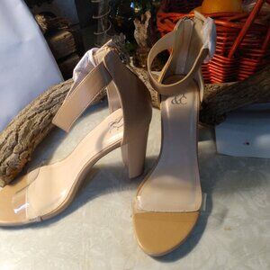 New York & Co. High Heeled Sandals with Clear Toe Band Back Zip Nude 7.5